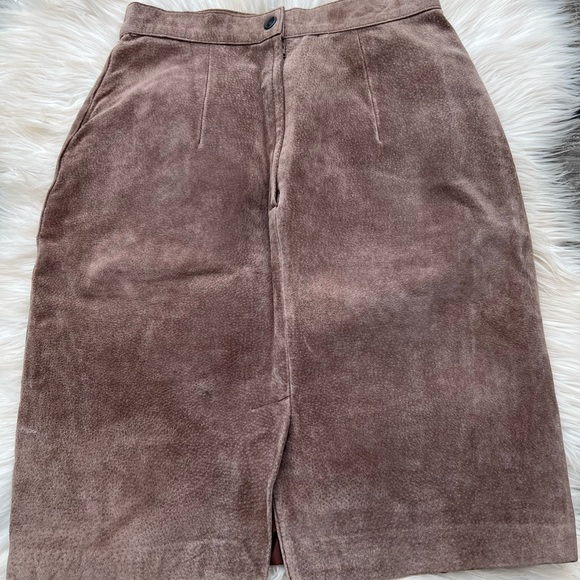 Tan Genuine Suede Leather Pencil Skirt VTG Pristine - Picture 9 of 14